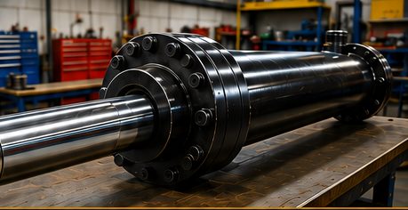 Large hydraulic cylinder on a shop workbench